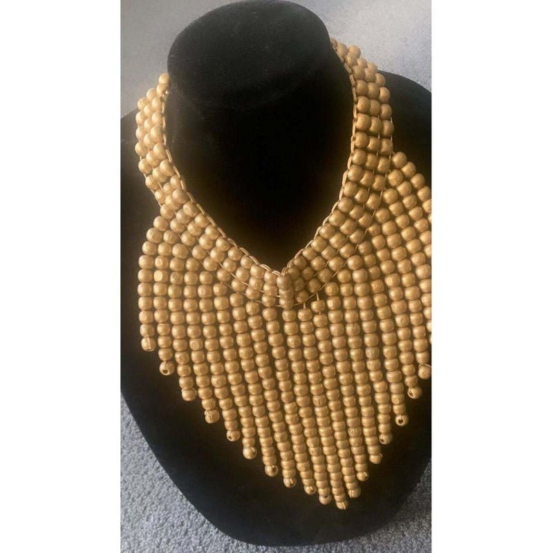 Wooden Beaded Gold Neckpiece - Savannah Fashions